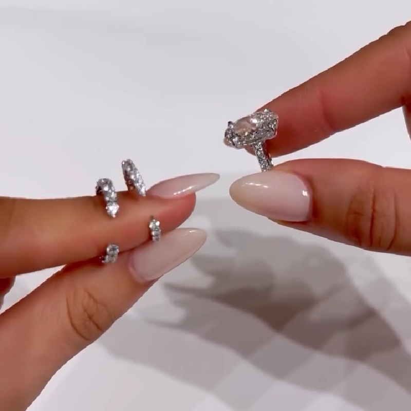 3.9CT Oval Cut VVS Moissanite Pave Engagement Ring Set