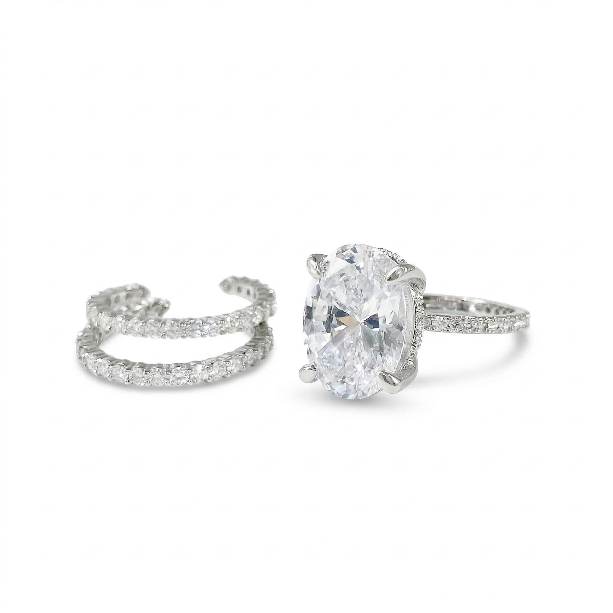 12.06ct TCW Oval Cut VVS Moissanite Pave Engagement Ring Set