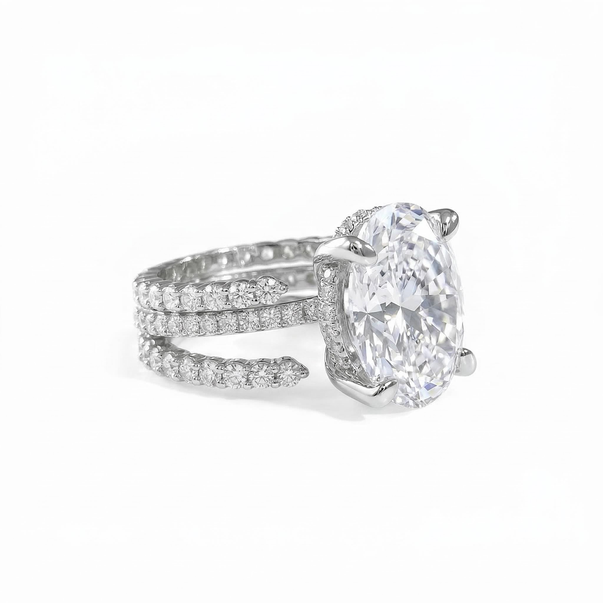 12.06ct TCW Oval Cut VVS Moissanite Pave Engagement Ring Set