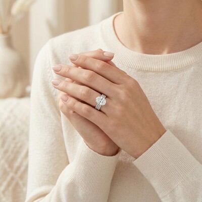 12.06ct TCW Oval Cut VVS Moissanite Pave Engagement Ring Set