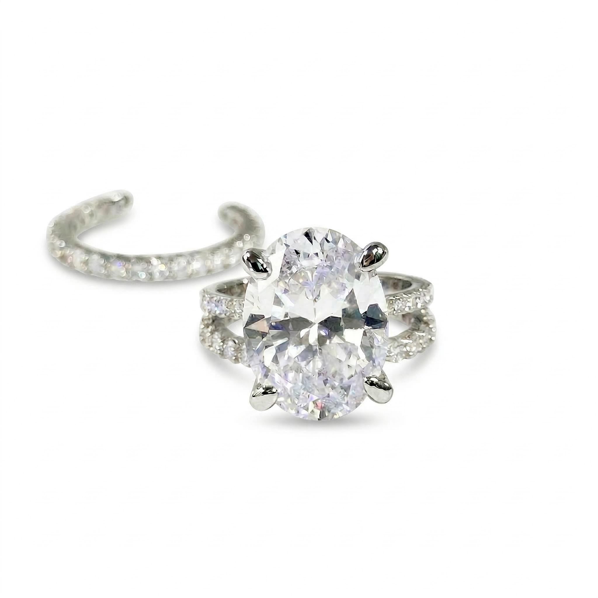 12.06ct TCW Oval Cut VVS Moissanite Pave Engagement Ring Set