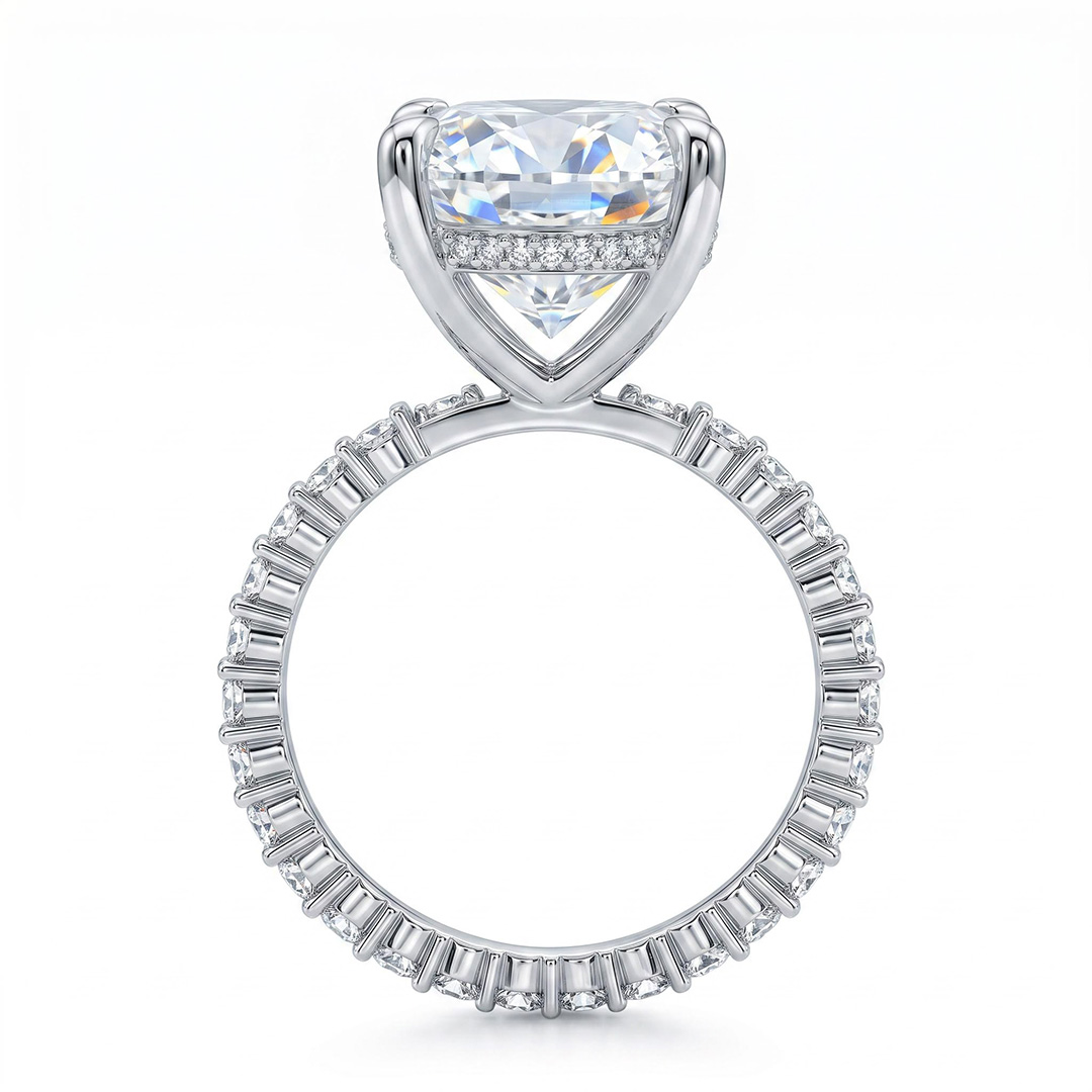 12.06ct. tw. Oval Cut VVS Moissanite Pave Engagement Ring Set 12.06ct. tw. Oval Cut VVS Moissanite Pave Engagement Ring Set