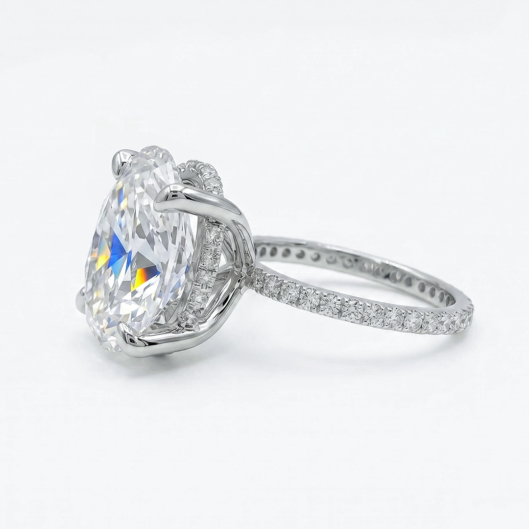 12.06ct. tw. Oval Cut VVS Moissanite Pave Engagement Ring Set 12.06ct. tw. Oval Cut VVS Moissanite Pave Engagement Ring Set