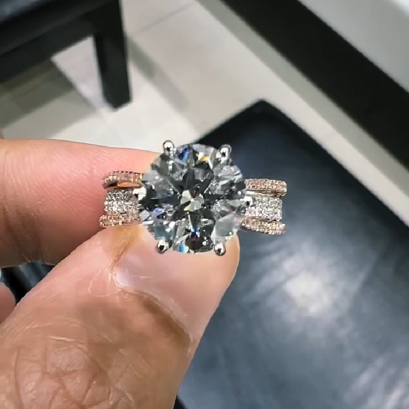 4.63CT Round Cut VVS Moissanite Pave Engagement Ring