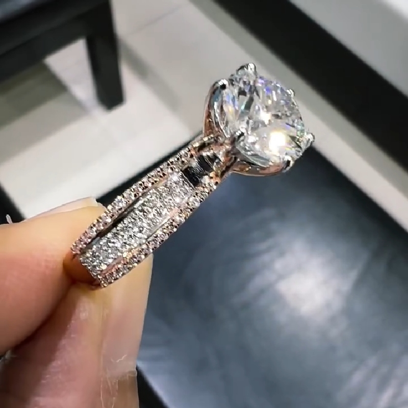 4.63CT Round Cut VVS Moissanite Pave Engagement Ring