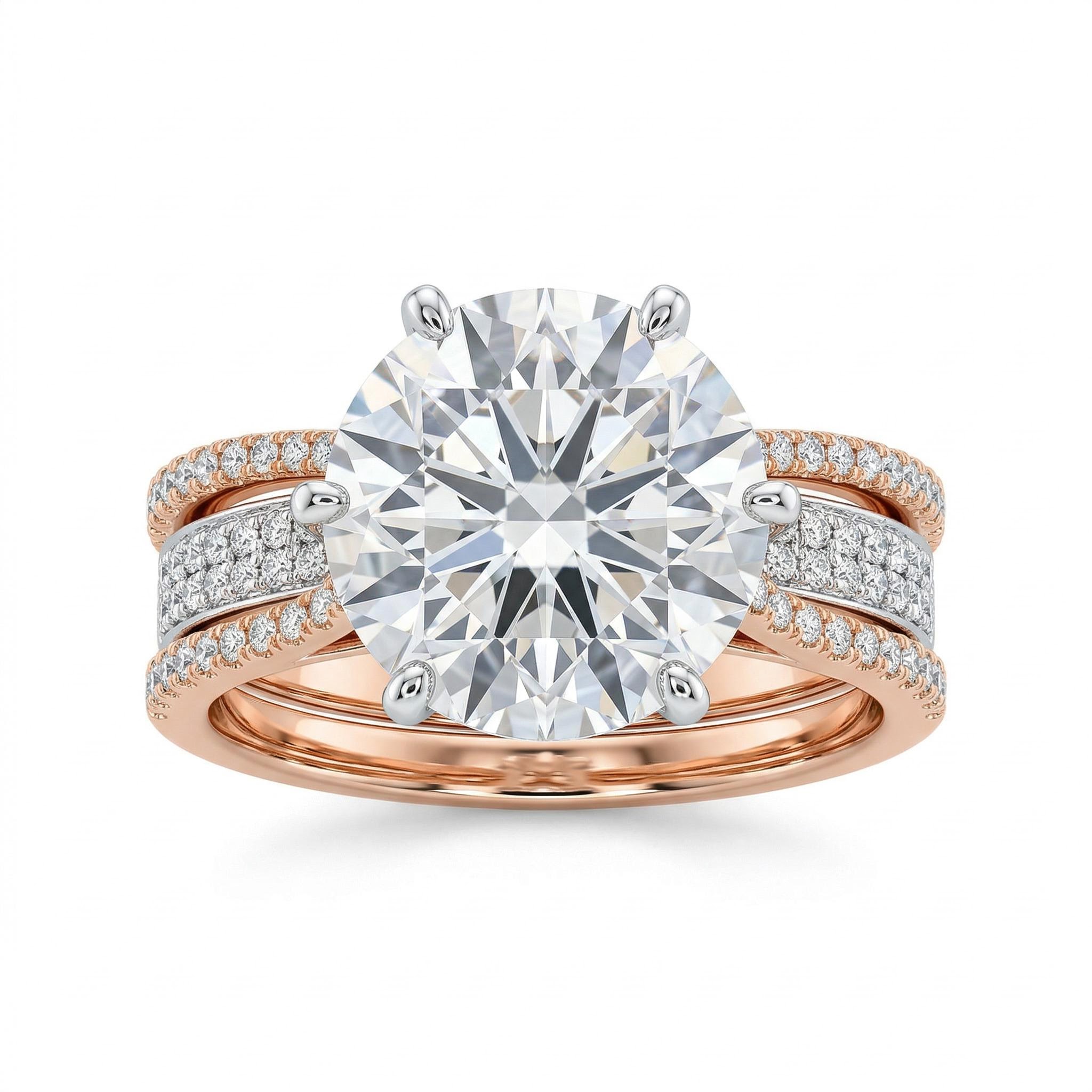 4.63CT Round Cut VVS Moissanite Pave Engagement Ring