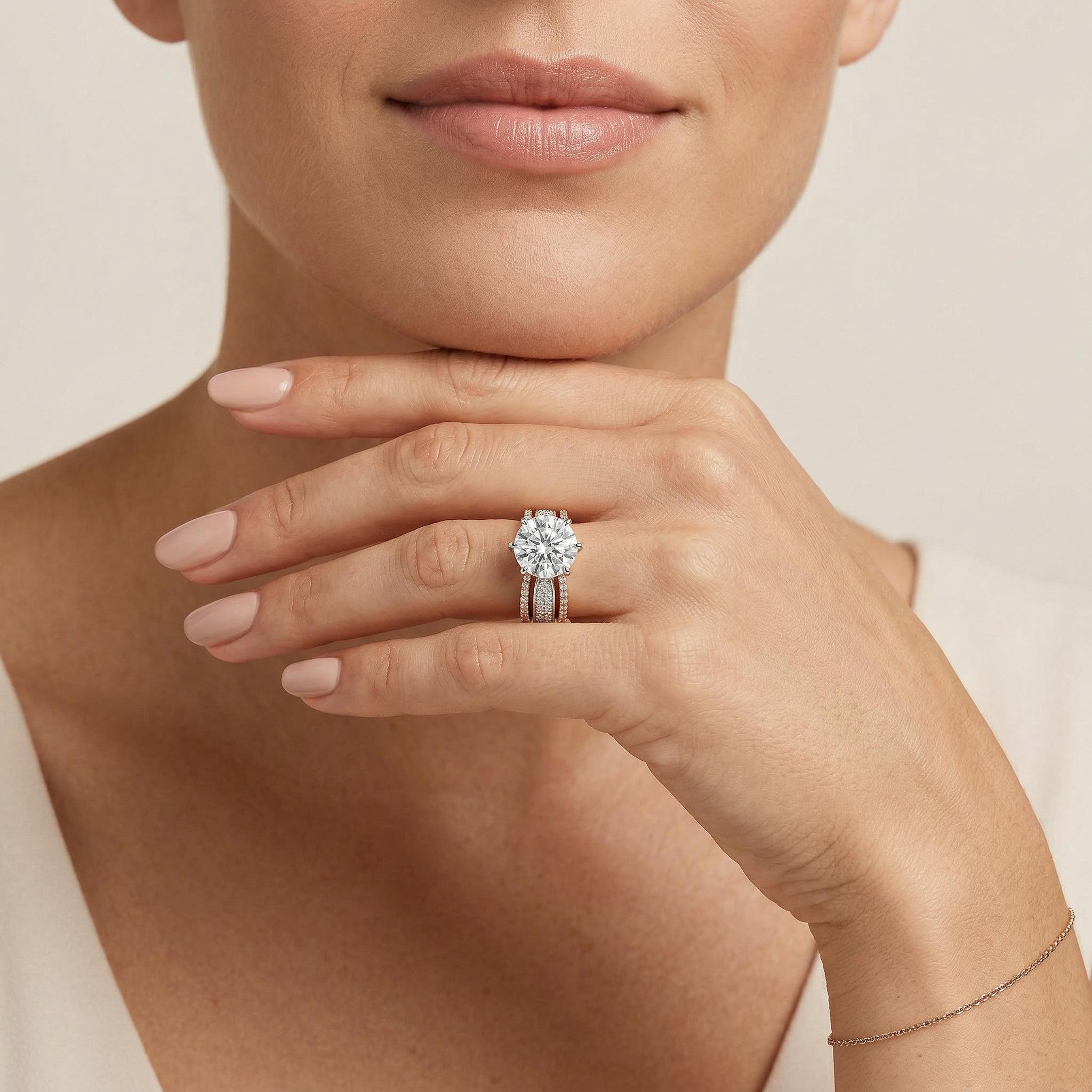 4.63CT Round Cut VVS Moissanite Pave Engagement Ring