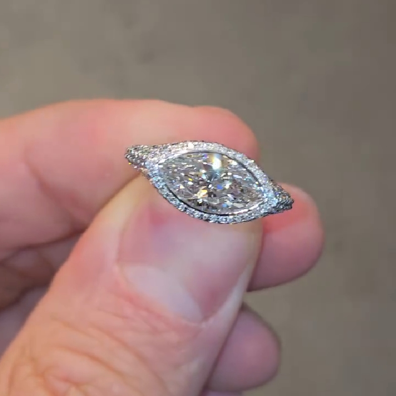 3.85CT Marquise Cut VVS Moissanite Pave Engagement Ring