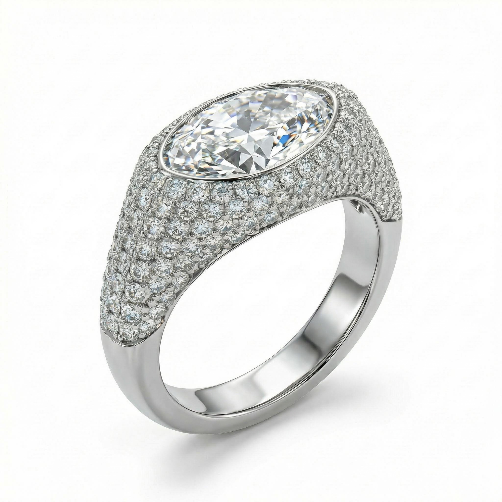 3.85CT Marquise Cut VVS Moissanite Pave Engagement Ring