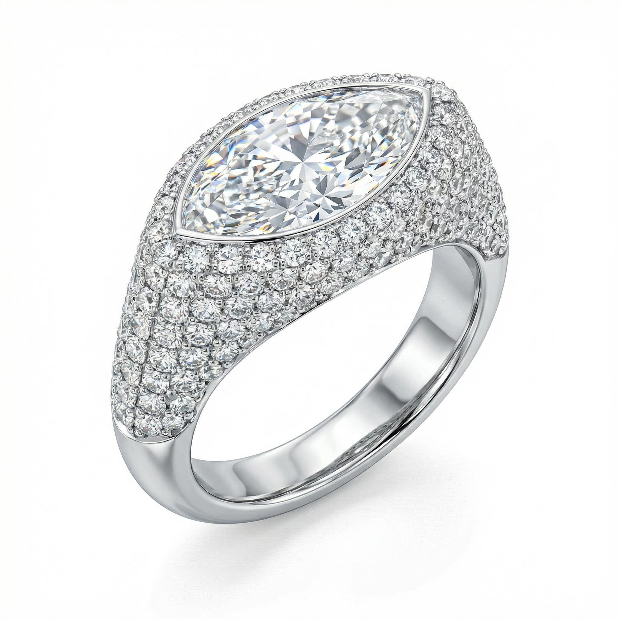 3.85CT Marquise Cut VVS Moissanite Pave Engagement Ring