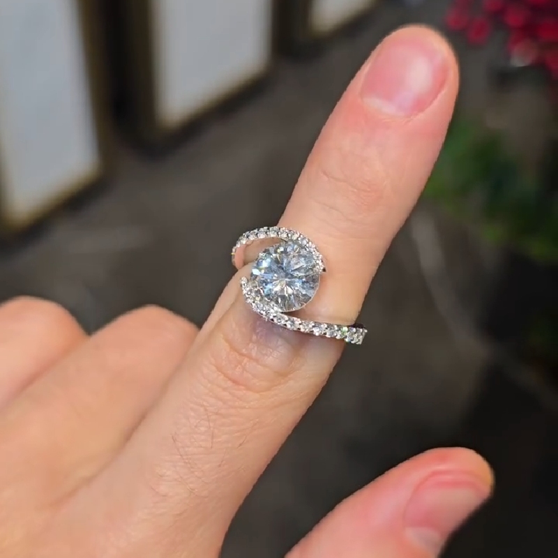 2.75CT Round Cut VVS Moissanite Pave Engagement Ring