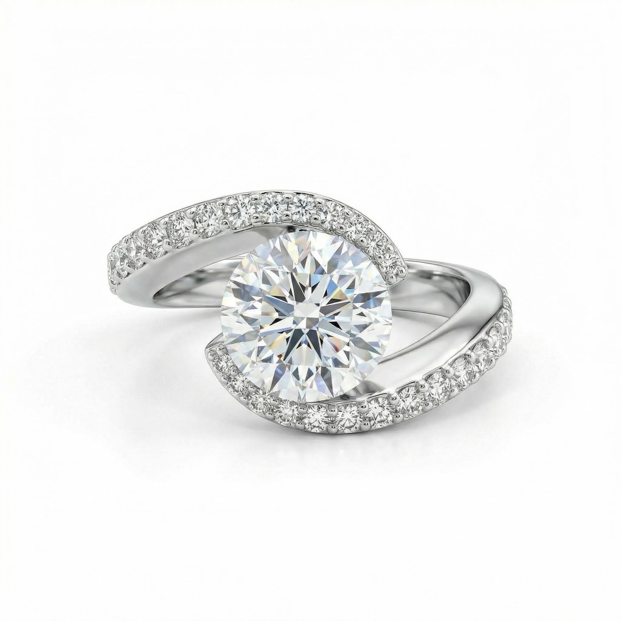 2.75CT Round Cut VVS Moissanite Pave Engagement Ring