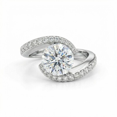 2.75CT Round Cut VVS Moissanite Pave Engagement Ring