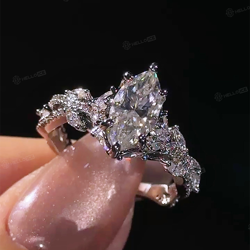 3.66CT Marquise Cut VVS Moissanite Pave Engagement Ring