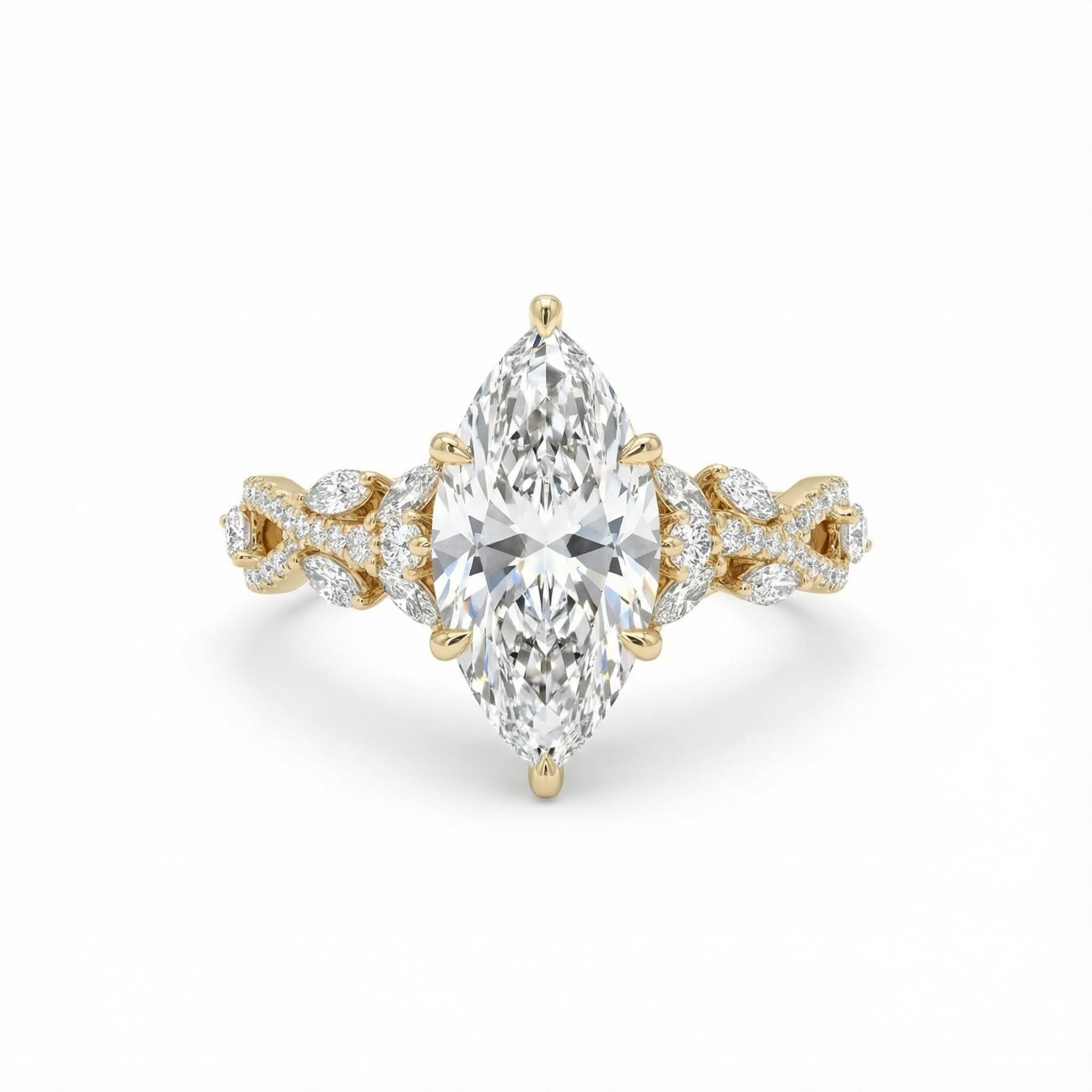 3.66CT Marquise Cut VVS Moissanite Pave Engagement Ring