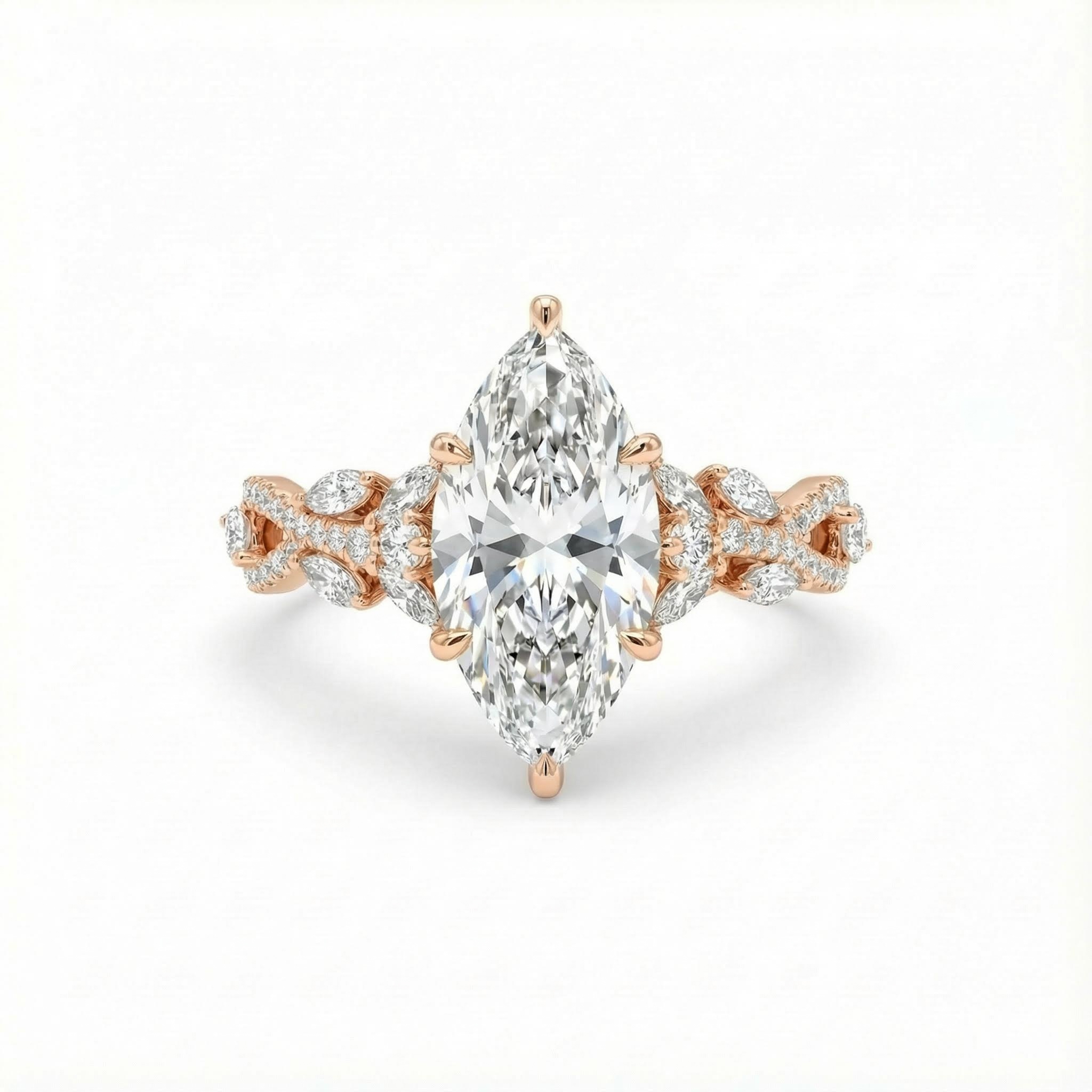 3.66CT Marquise Cut VVS Moissanite Pave Engagement Ring
