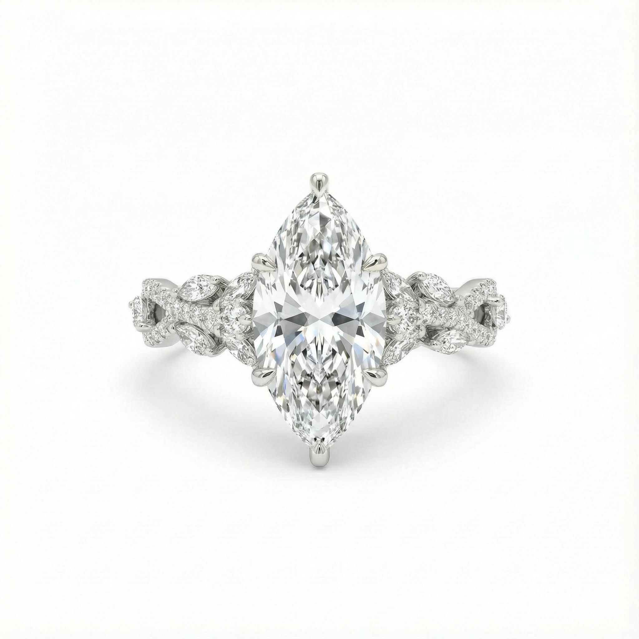 3.66CT Marquise Cut VVS Moissanite Pave Engagement Ring