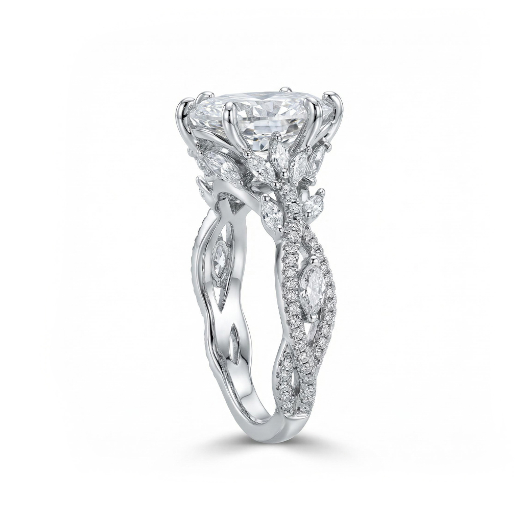 2.94ct TWC Marquise Cut VVS Moissanite Pave Engagement Ring