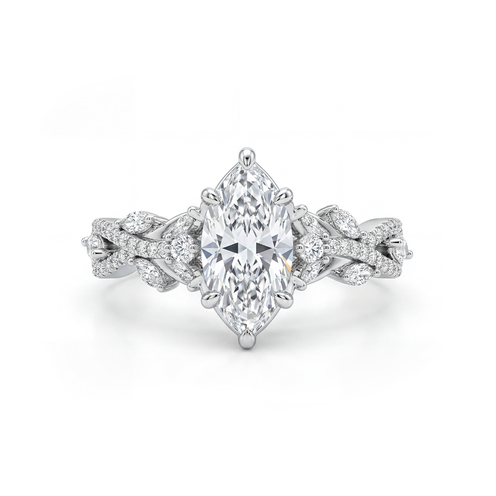 2.94ct TWC Marquise Cut VVS Moissanite Pave Engagement Ring