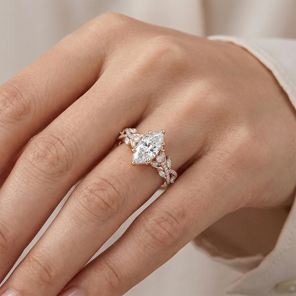 2.94ct TWC Marquise Cut VVS Moissanite Pave Engagement Ring