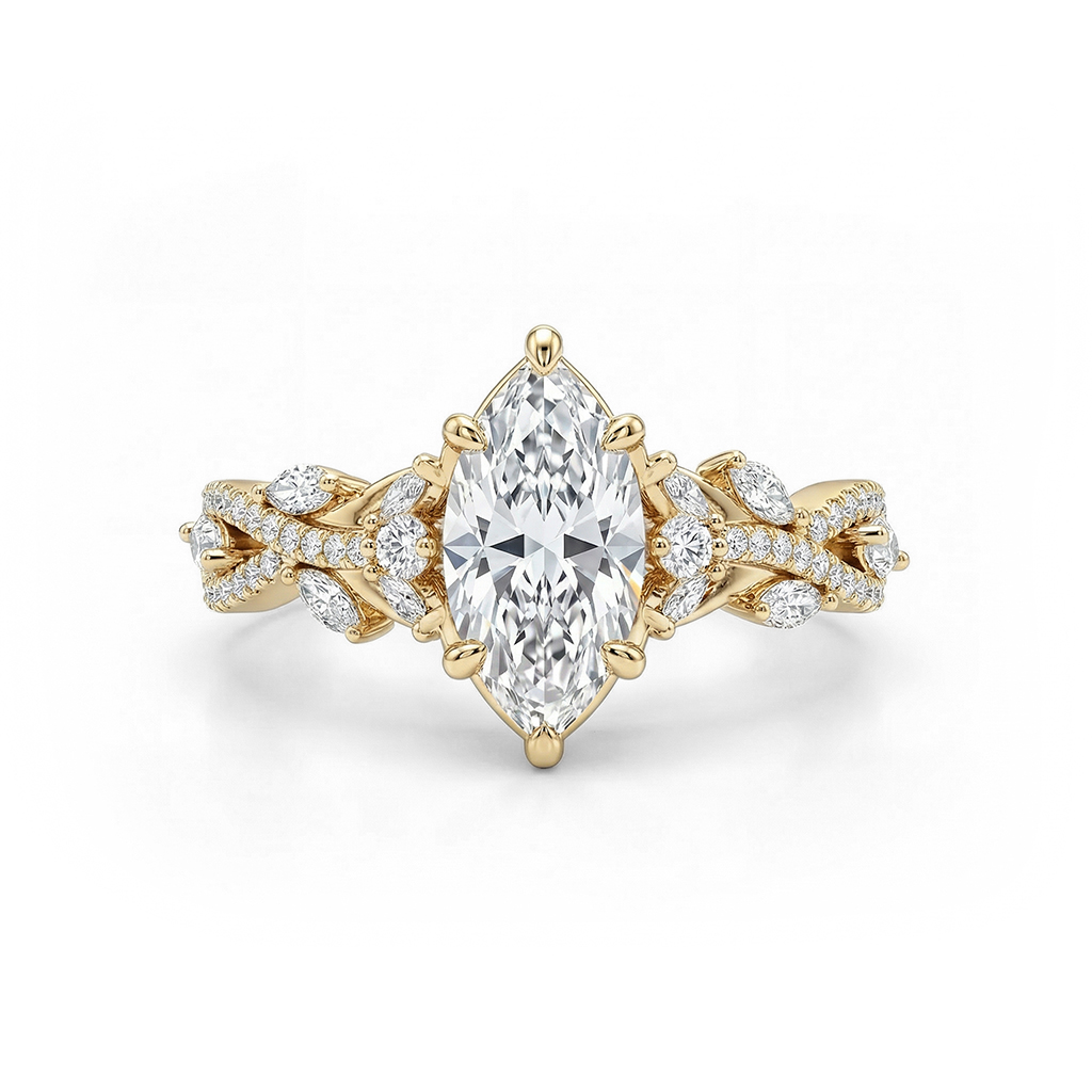 2.94ct TWC Marquise Cut VVS Moissanite Pave Engagement Ring