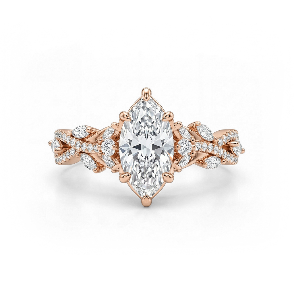 2.94ct TWC Marquise Cut VVS Moissanite Pave Engagement Ring
