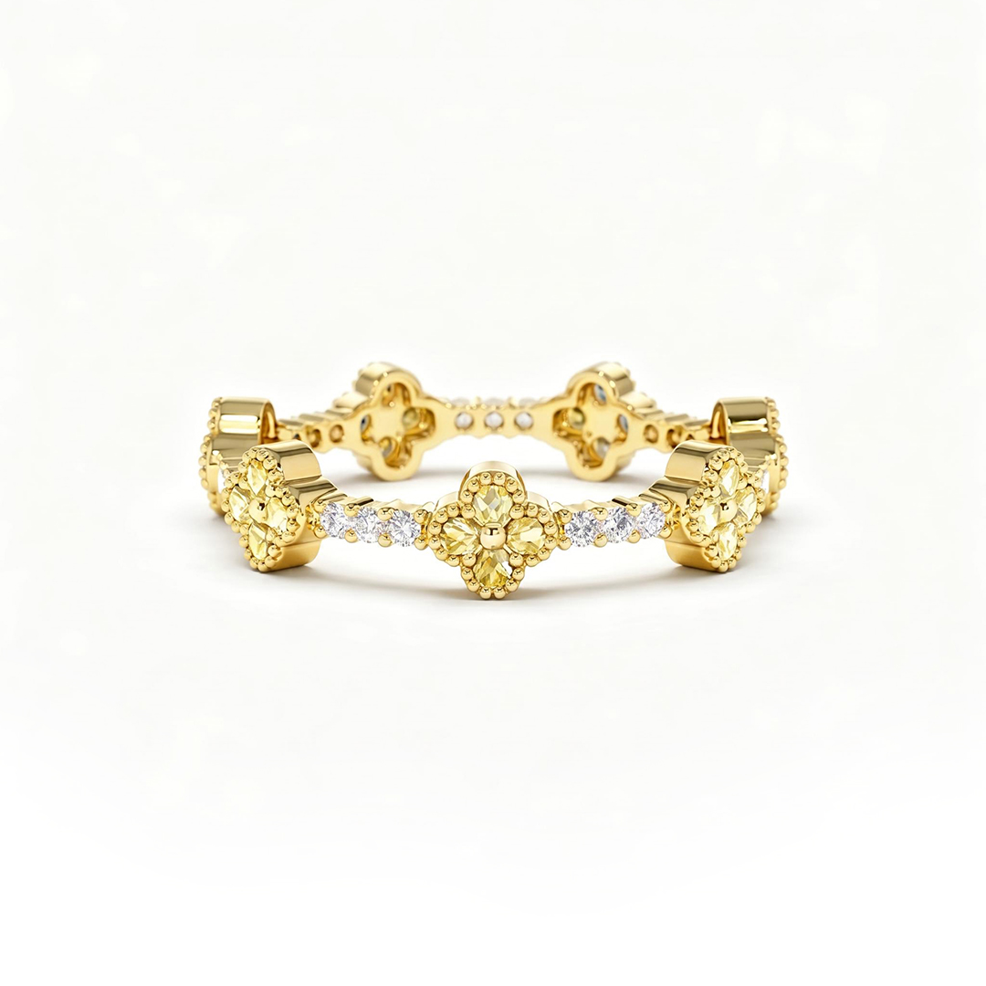 Four-Leaf Clover Pave Diamond Wedding Band Four-Leaf Clover Pave Diamond Wedding Band