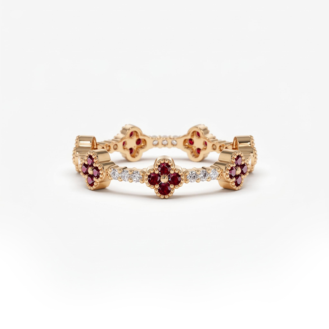 Four-Leaf Clover Pave Diamond Wedding Band Four-Leaf Clover Pave Diamond Wedding Band