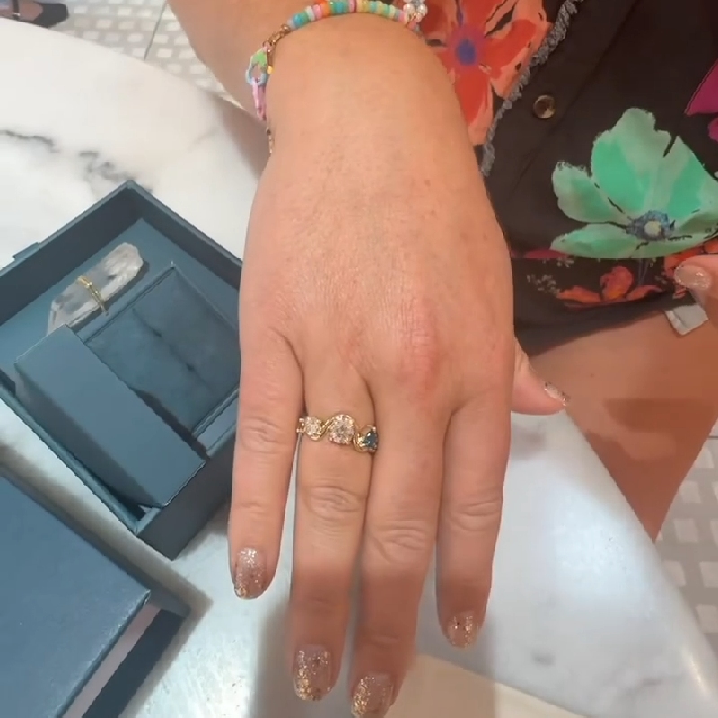 Blue & Clear Gemstones Curved Engagement Ring