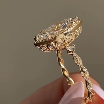 4.66CT Marquise Cut VVS Moissanite Twist Engagement Ring