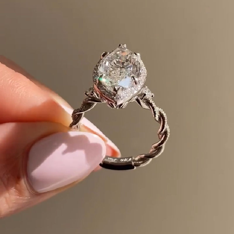 4.66CT Marquise Cut VVS Moissanite Twist Engagement Ring