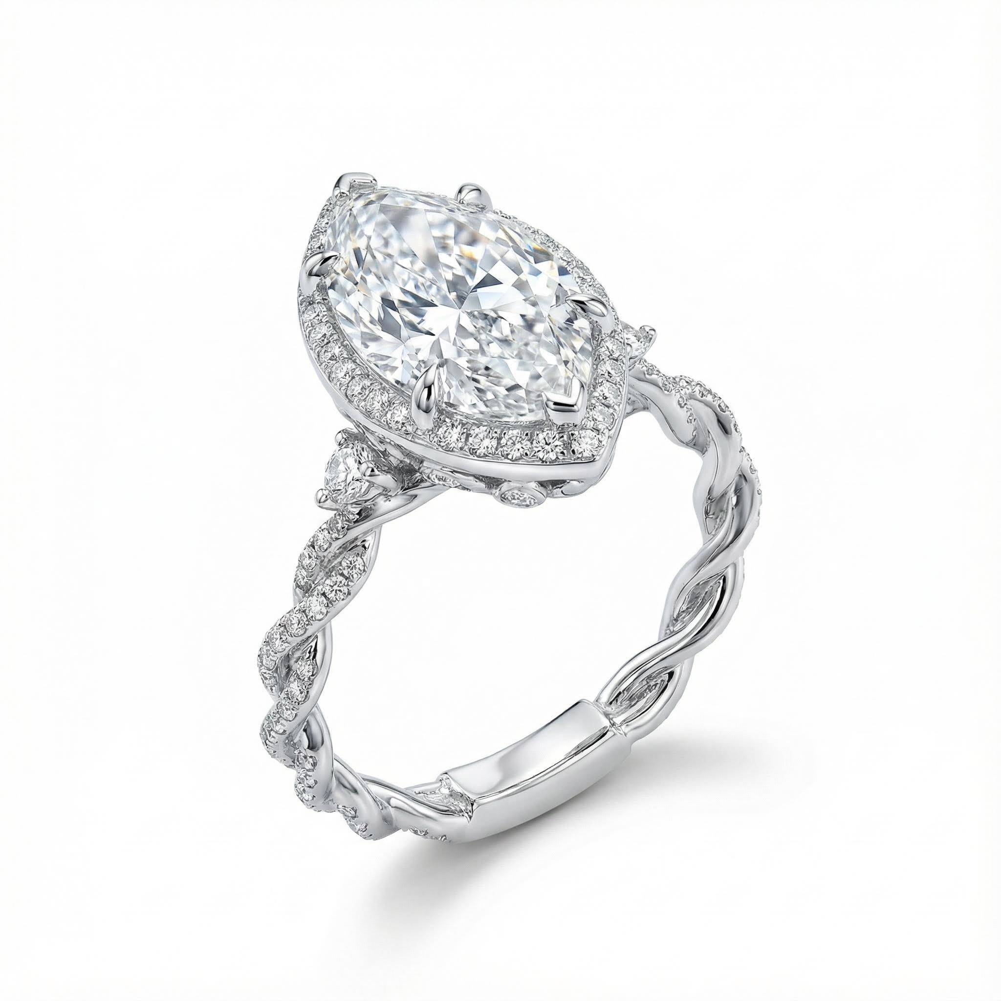 4.66CT Marquise Cut VVS Moissanite Twist Engagement Ring