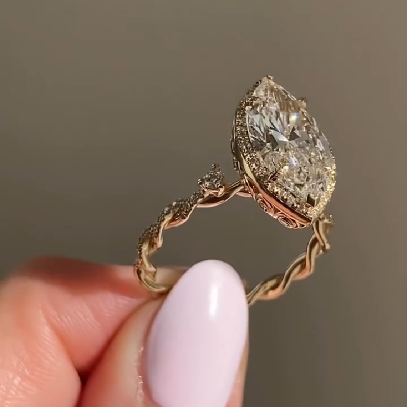 4.66CT Marquise Cut VVS Moissanite Twist Engagement Ring