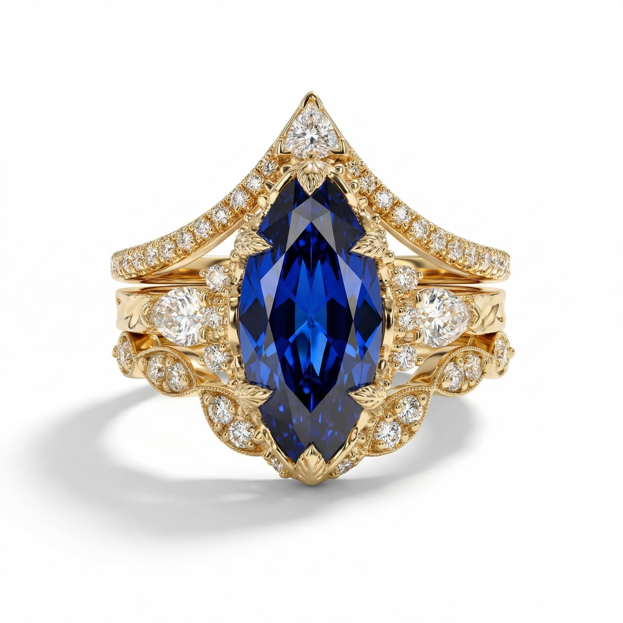 6.66CT Blue Marquise Cut Gemstone Vintage Engagement Ring Set