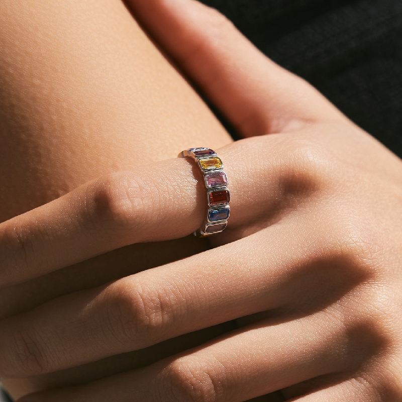 S925 Silver Colorful Baguette Cut Wedding Band S925 Silver Colorful Baguette Cut Wedding Band