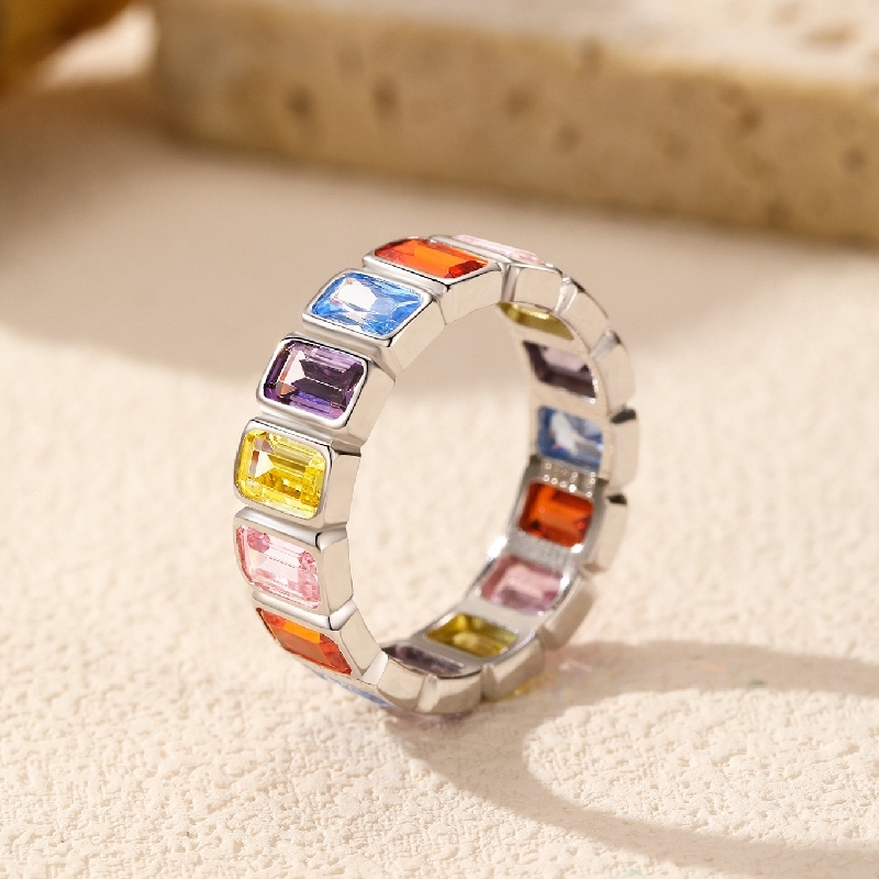 S925 Silver Colorful Baguette Cut Wedding Band S925 Silver Colorful Baguette Cut Wedding Band