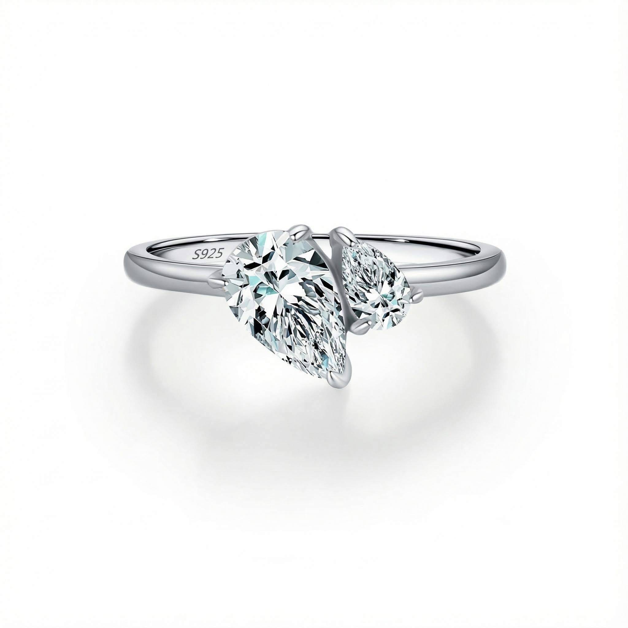 S925 Silver Double Pear Cut Engagement Ring S925 Silver Double Pear Cut Engagement Ring