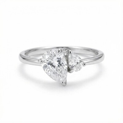 S925 Silver Double Pear Cut Engagement Ring
