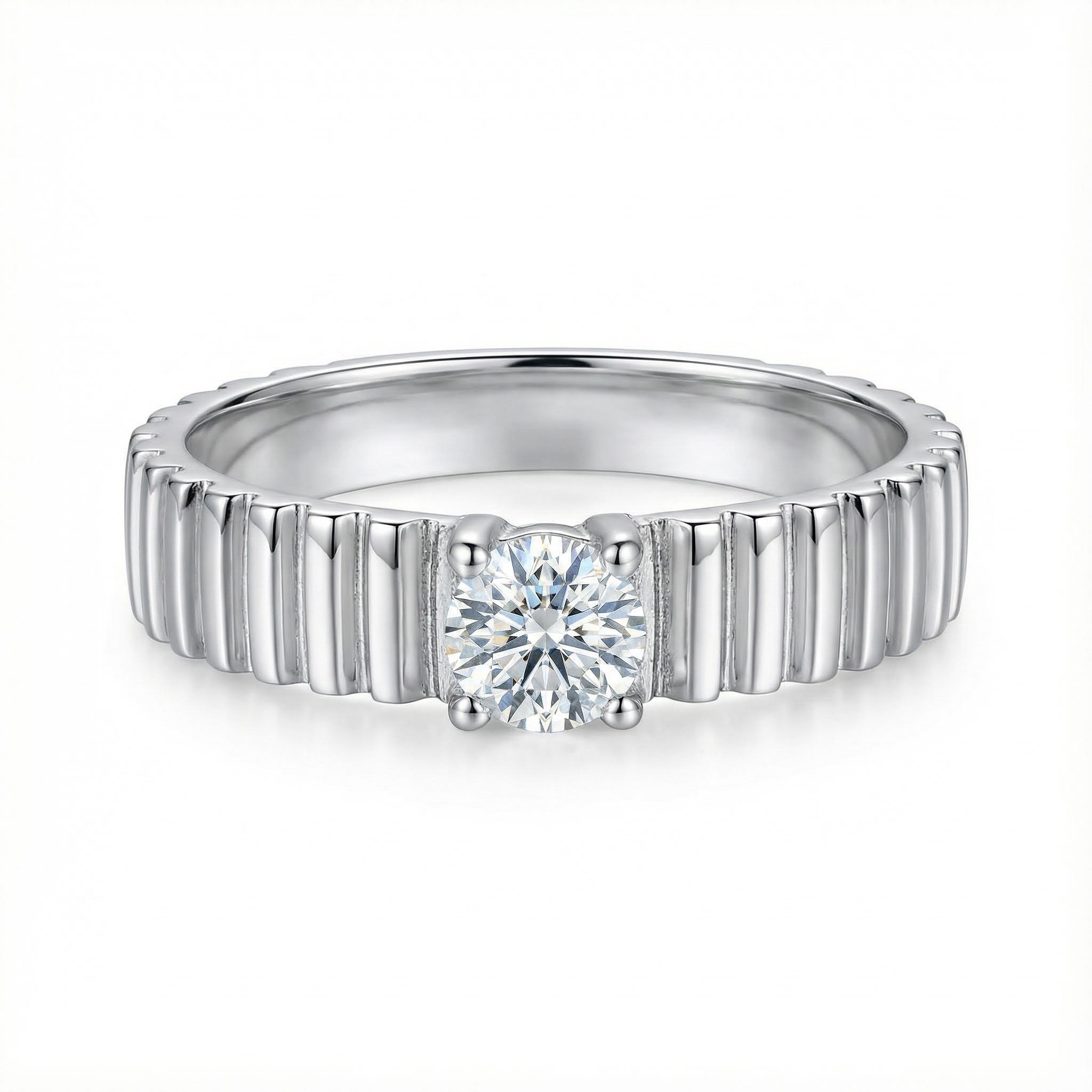 0.3CT Round Cut VVS Moissanite S925 Silver Solitaire Engagement Ring