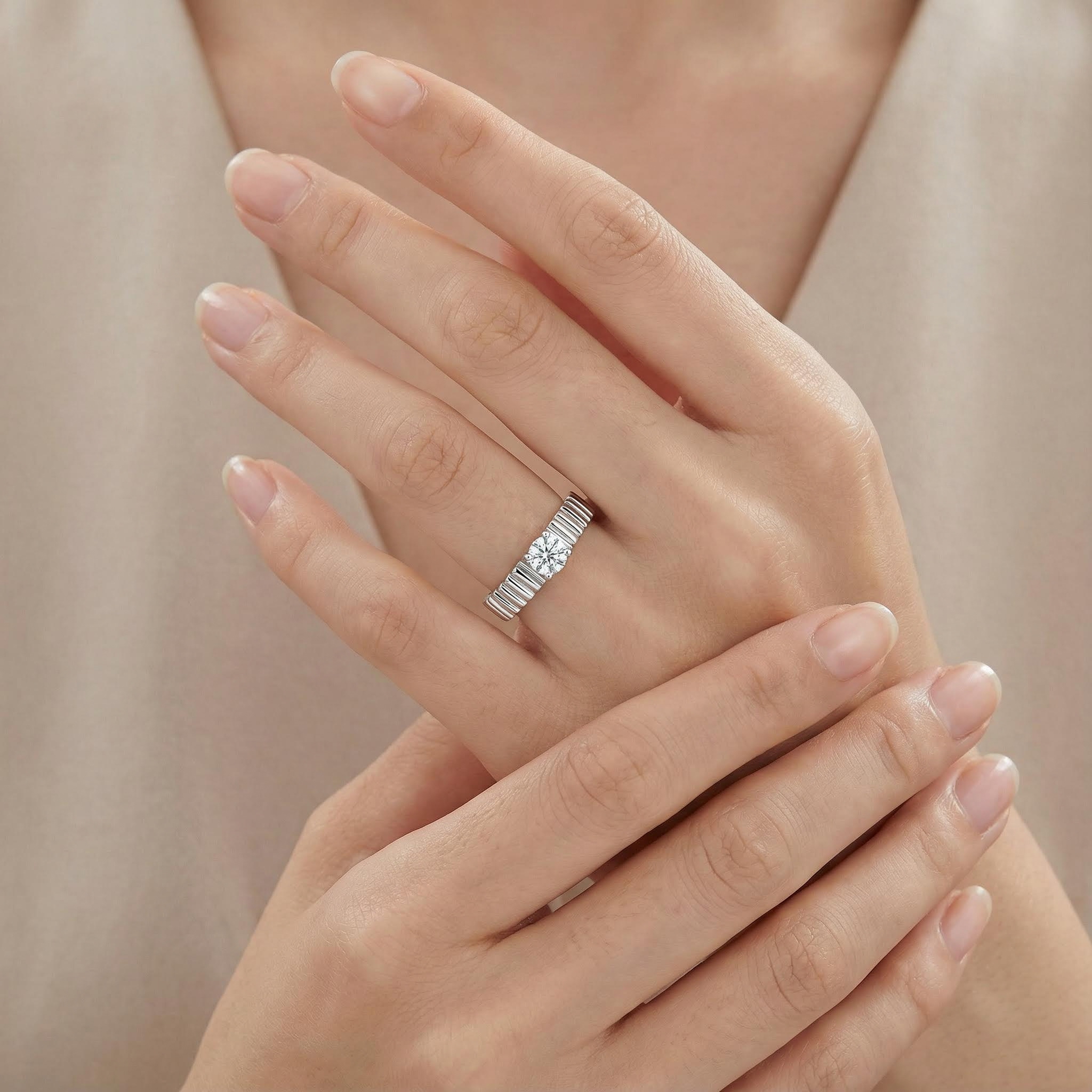 0.3CT Round Cut VVS Moissanite S925 Silver Solitaire Engagement Ring