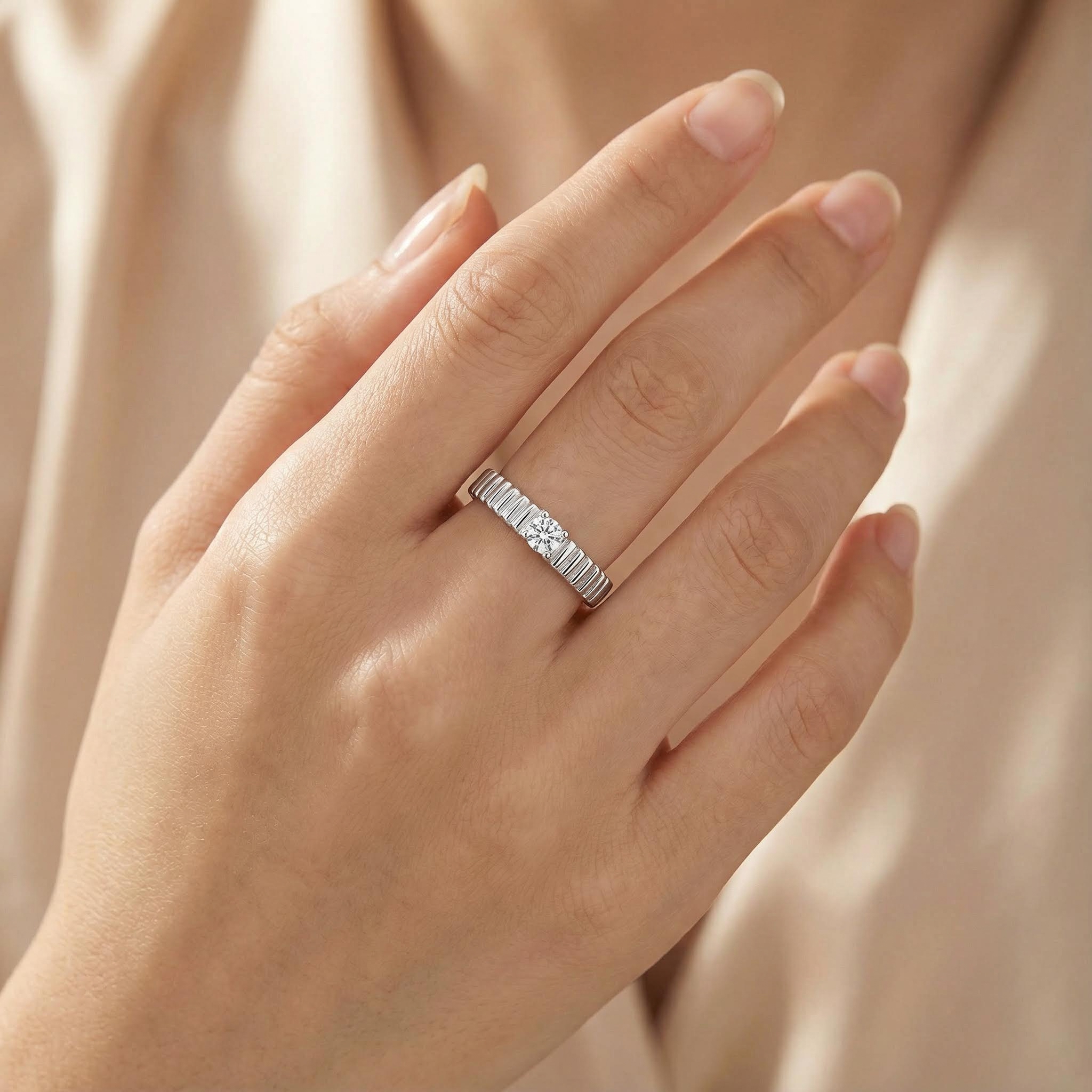 0.3CT Round Cut VVS Moissanite S925 Silver Solitaire Engagement Ring