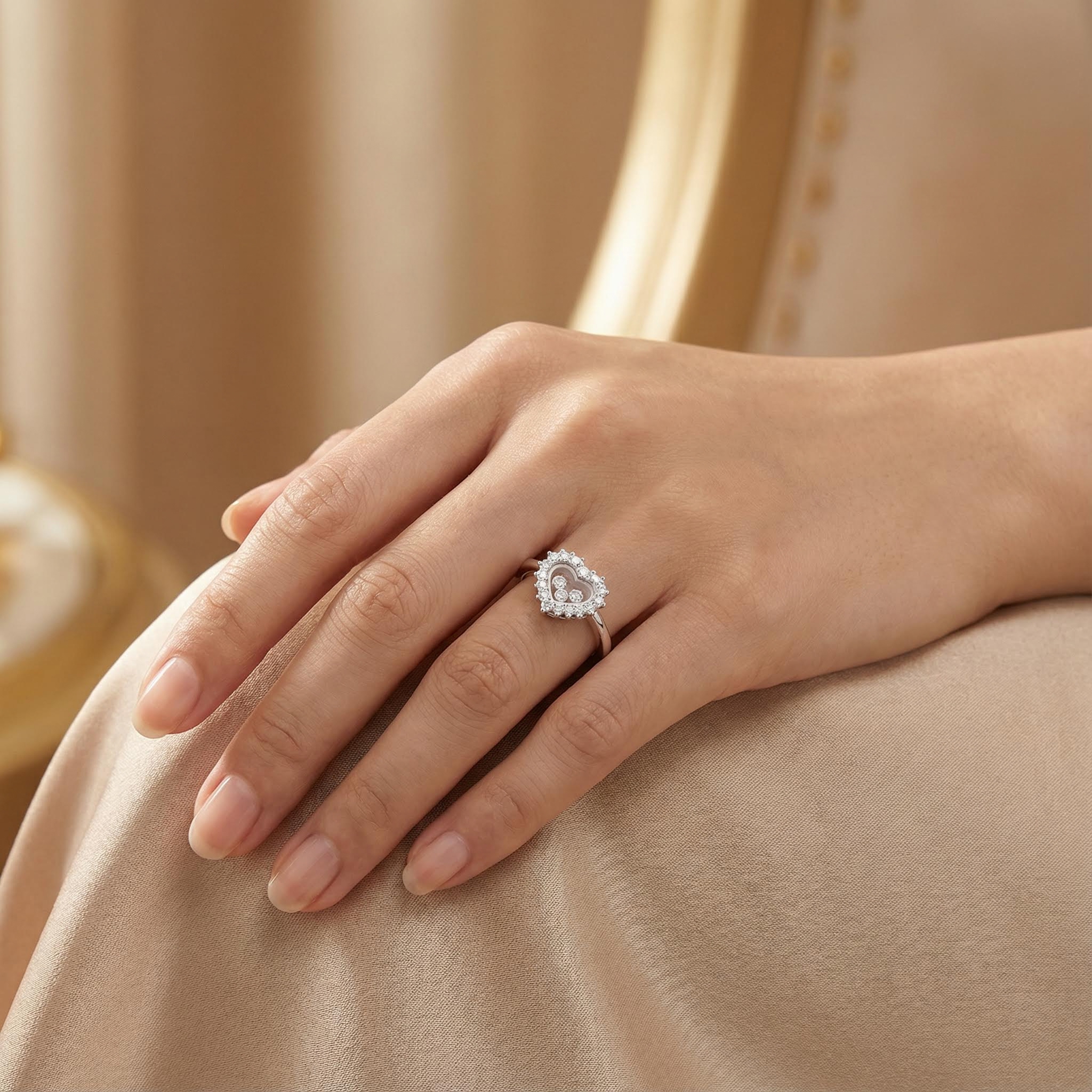 Heart Shaped Floating Diamonds Ring
