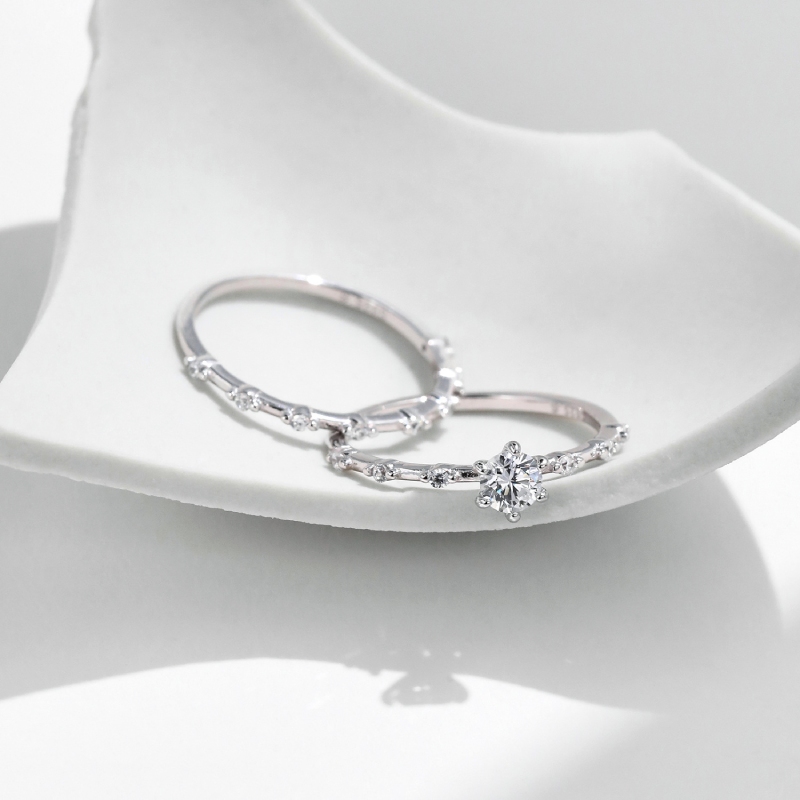 Round Cut VVS Moissanite S925 Silver Halo Engagement Ring Set Round Cut VVS Moissanite S925 Silver Halo Engagement Ring Set