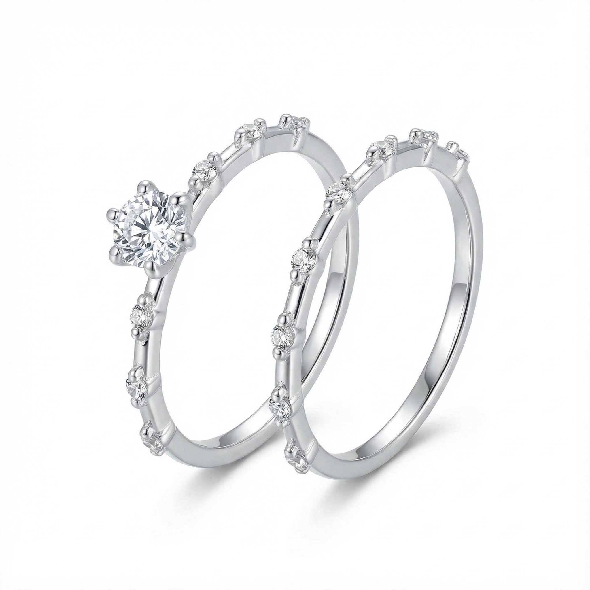 Round Cut VVS Moissanite S925 Silver Halo Engagement Ring Set Round Cut VVS Moissanite S925 Silver Halo Engagement Ring Set