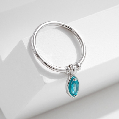 S925 Silver Blue Crystal Teardrop Ring