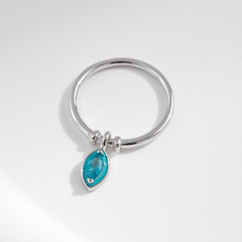 S925 Silver Blue Crystal Teardrop Ring S925 Silver Blue Crystal Teardrop Ring
