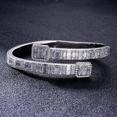 Custom S925 & VVS1 Moissanite Baguette Square Cluster Bangle Bracelet