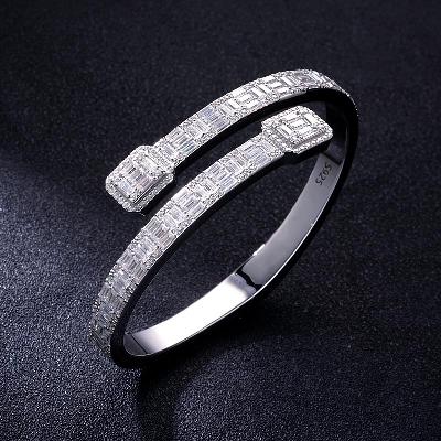 Custom S925 & VVS1 Moissanite Baguette Square Cluster Bangle Bracelet