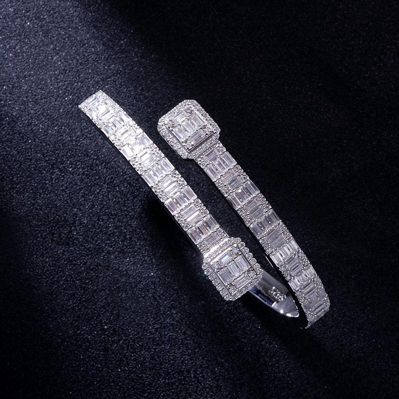 Custom S925 & VVS1 Moissanite Baguette Square Cluster Bangle Bracelet