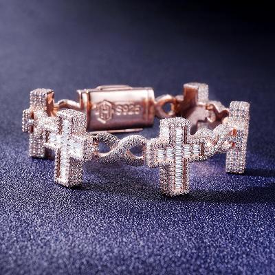 Custom S925 & VVS1 Baguette Moissanite Cross Link Bracelet